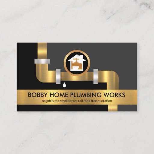 Customizable Gold Faucet Water Pipes Home Plumbing Contractor Business Card