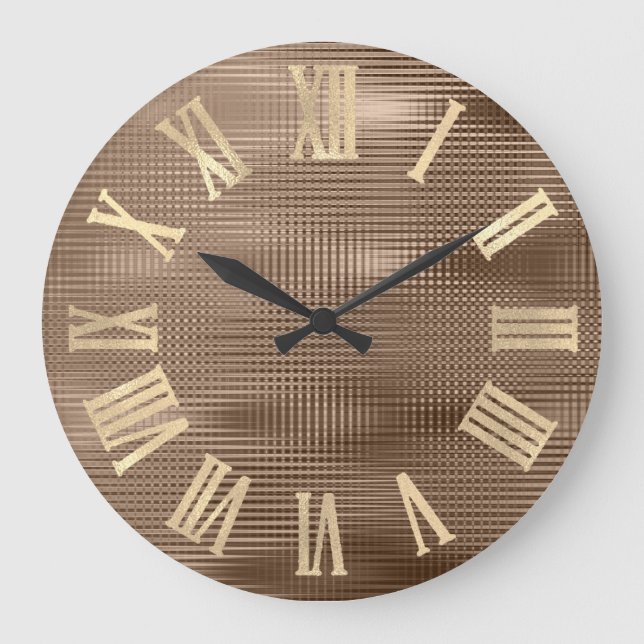 Gold Faux Bronze Stripes  Metallic Roman Numers Large Clock (Front)