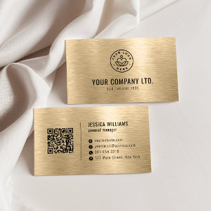 Gold Faux Brushed Metal Professional QR Code Business Card