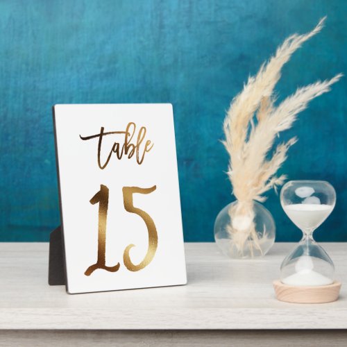 Gold faux chic table number 15 plaque