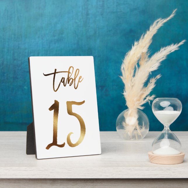 Gold faux chic table number 15 plaque (Side)