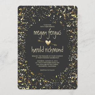 Gold faux confetti chalkboard wedding invitation