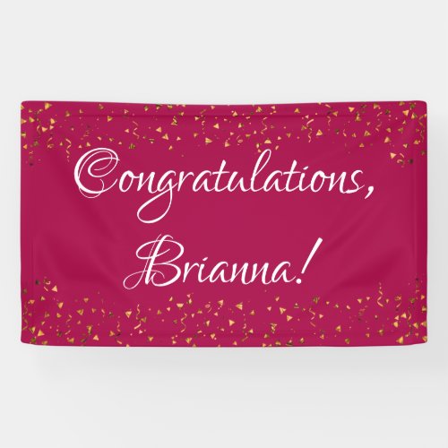 Gold Faux Confetti Raspberry Pink Congratulations Banner