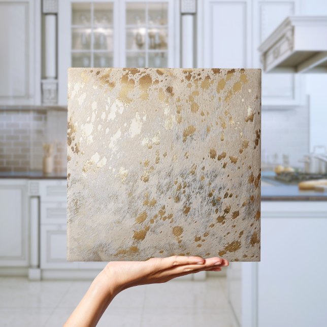 Gold faux cowhide metallic  glitter tile (Luxury Elegant Gold faux cowhide metallic tile)