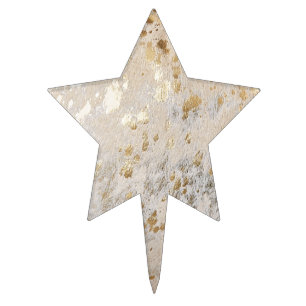 Gold Faux Cowhide Print Metallic Cowgirl Western Cake Topper