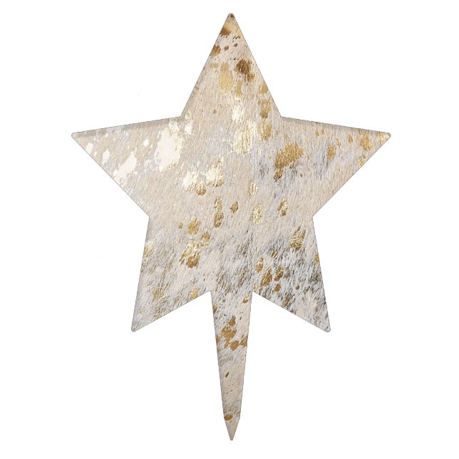 Gold Faux Cowhide Print Metallic Cowgirl Western Cake Topper (Front)