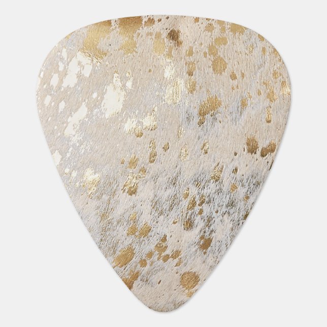 Gold Faux Cowhide Print Metallic Cowgirl Western Guitar Pick (Front)