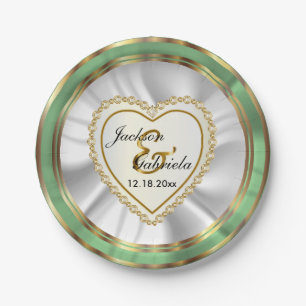 Gold & Faux Diamond & Mint Wedding or Anniversary Paper Plates