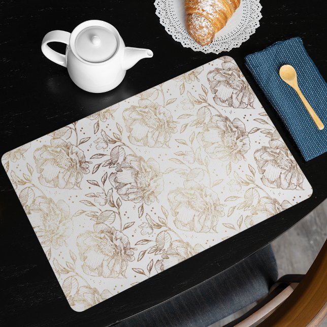 Gold Faux Elegant Hand Drawn Florals Wedding Gift Cloth Placemat (Creator Uploaded)