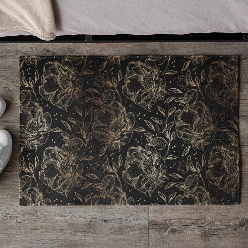 Gold Faux Elegant Hand Drawn Florals Wedding Gift Doormat