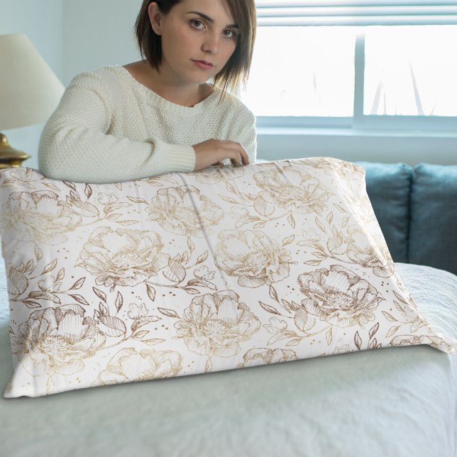 Gold Faux Elegant Hand Drawn Florals Wedding Gift Pillow Case (Creator Uploaded)