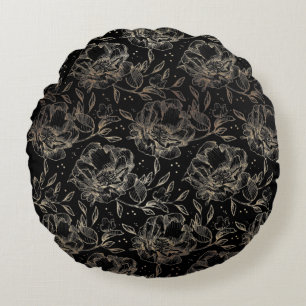 Gold Faux Elegant Hand Drawn Florals Wedding Gift Round Pillow