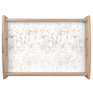 Gold Faux Elegant Hand Drawn Florals Wedding Gift Serving Tray