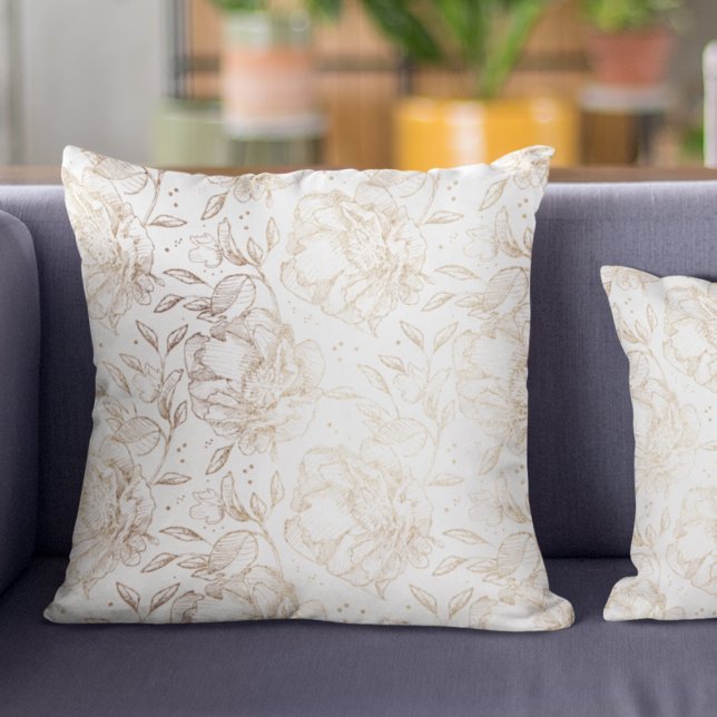 Gold Faux Elegant Hand Drawn Florals Wedding Gift Throw Pillow (Creator Uploaded)