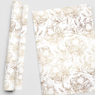 Gold Faux Elegant Hand Drawn Florals Wedding Gift Wrapping Paper