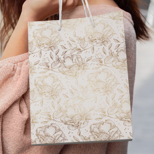 Gold Faux Elegant Hand Drawn Florals Wedding Small Gift Bag