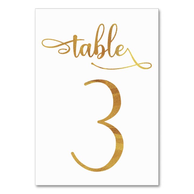 Gold faux foil 3.5x5 table number card | Table 3 (Front)