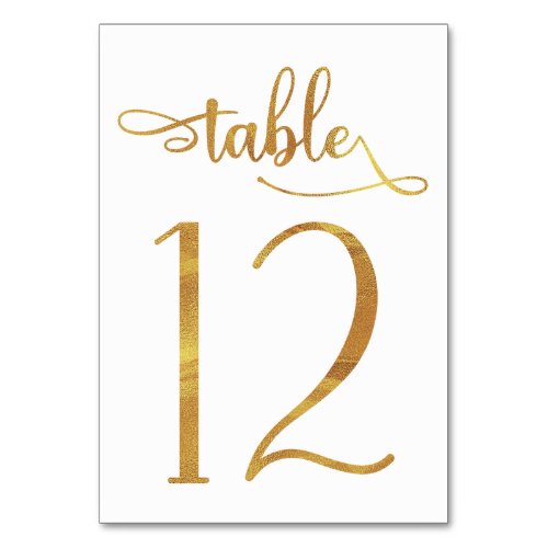 Gold faux foil 35x5 table number  Table 12