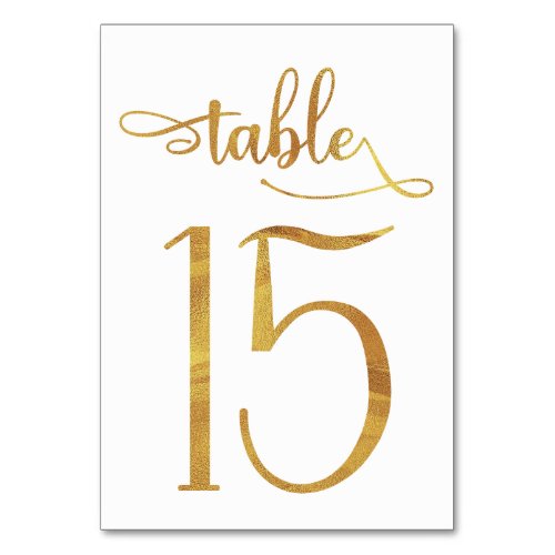 Gold faux foil 35x5 table number  Table 15