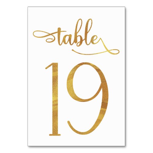Gold faux foil 35x5 table number  Table 19