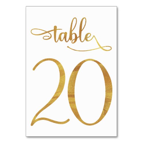 Gold faux foil 35x5 table number  Table 20