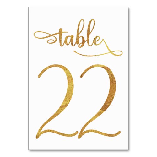 Gold faux foil 35x5 table number  Table 22