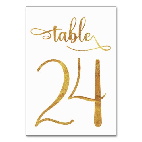 Gold faux foil 35x5 table number  Table 24