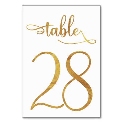 Gold faux foil 35x5 table number  Table 28