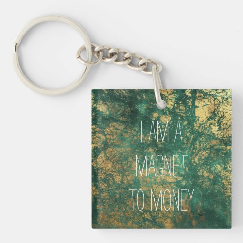 Gold Faux Foil and Green Money Manifestation Quote Keychain