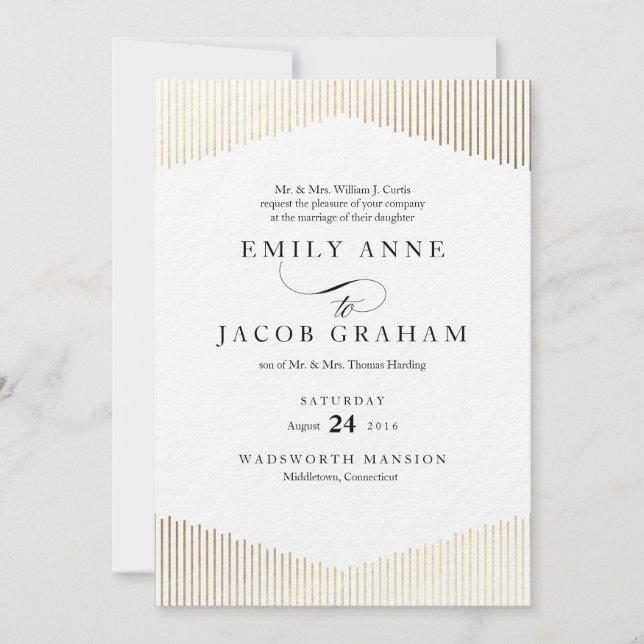 Gold Faux Foil Angles Art Deco Wedding Invitation (Front)