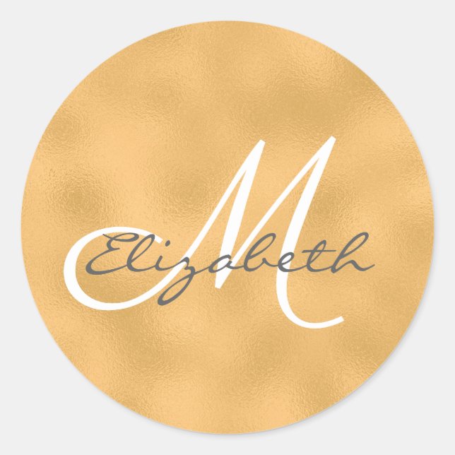 Gold Faux Foil Background Personalized Monogram Classic Round Sticker (Front)