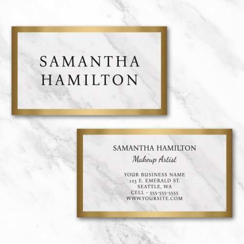 Gold Faux Foil Border White Marble Business Card