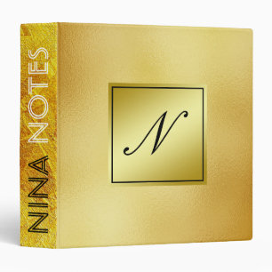 Gold Faux Foil Clean Monogram Personalized 3 Ring Binder
