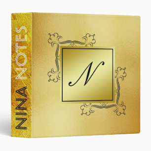 Gold Faux Foil Clean Monogram Personalized Binder