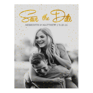 Gold Faux Foil Confetti Save the Date Postcard