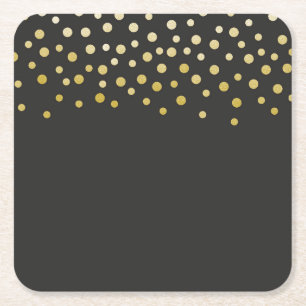 Gold Faux Foil Confetti Square Paper Coaster
