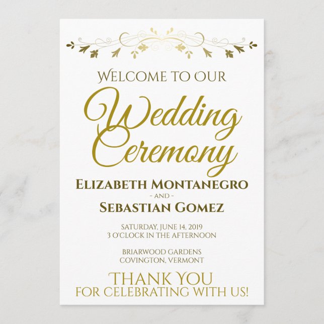Gold Faux Foil Elegant Wedding Program (Front)