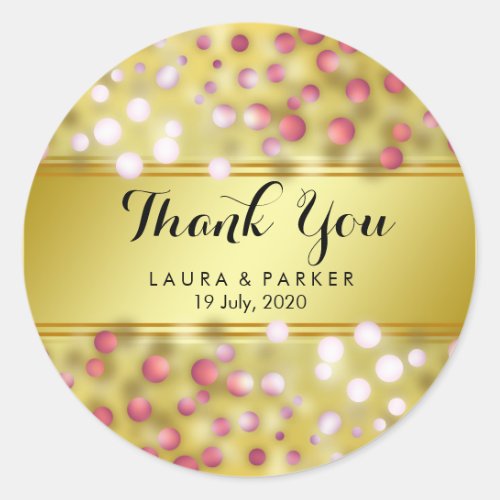 Gold Faux Foil Glitter Thank You Wedding Confetti Classic Round Sticker