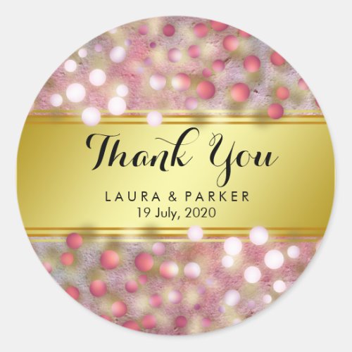 Gold Faux Foil Glitter Thank You Wedding Confetti Classic Round Sticker
