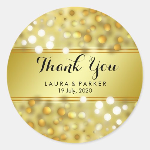 Gold Faux Foil Glitter Thank You Wedding Confetti Classic Round Sticker