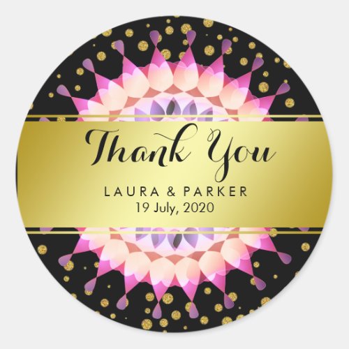 Gold Faux Foil Glitter Thank You Wedding Floral Classic Round Sticker