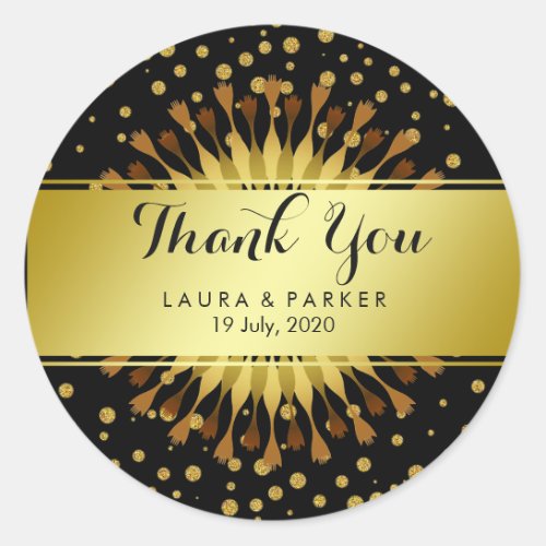 Gold Faux Foil Glitter Thank You Wedding Floral Classic Round Sticker