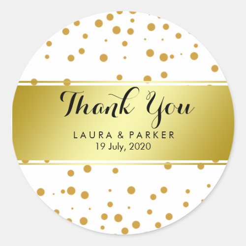 Gold Faux Foil Glitter Thank You Wedding Round Classic Round Sticker