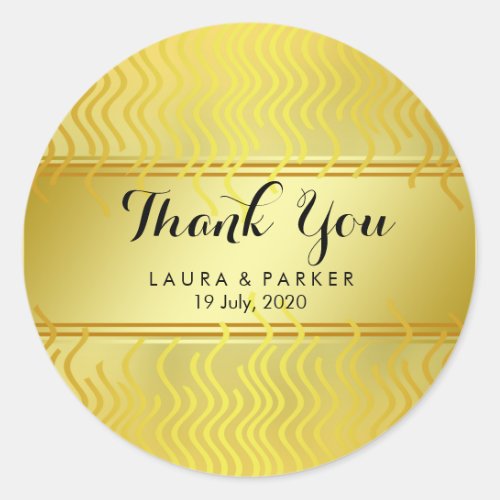 Gold Faux Foil Glitter Thank You Wedding Round Classic Round Sticker