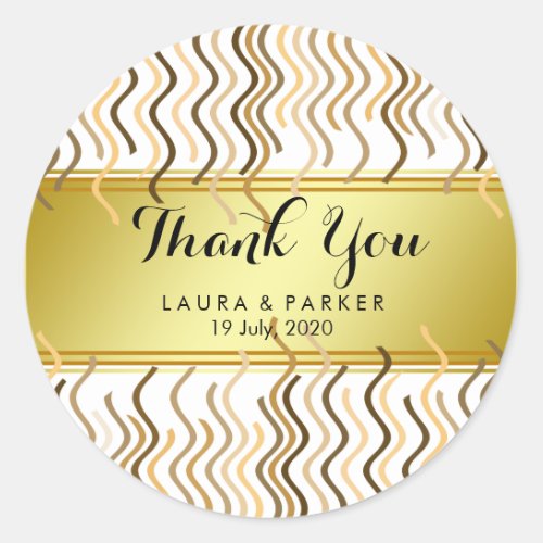 Gold Faux Foil Glitter Thank You Wedding Round Classic Round Sticker