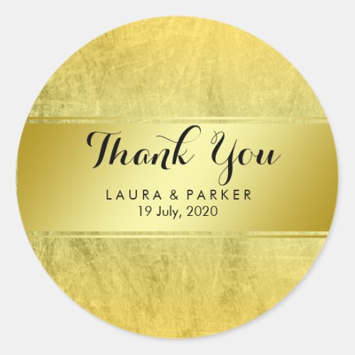 Gold Faux Foil Glitter Thank You Wedding Round Classic Round Sticker