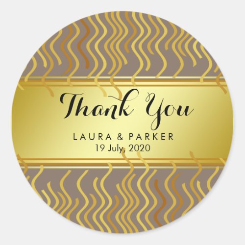 Gold Faux Foil Glitter Thank You Wedding Round Classic Round Sticker