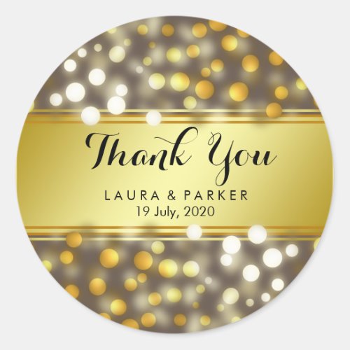 Gold Faux Foil Glitter Thank You Wedding Round Classic Round Sticker