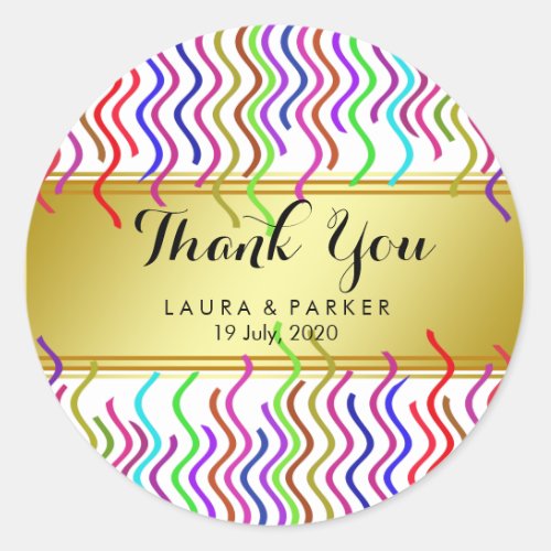 Gold Faux Foil Glitter Thank You Wedding Round Classic Round Sticker