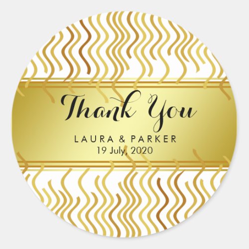 Gold Faux Foil Glitter Thank You Wedding Round Classic Round Sticker